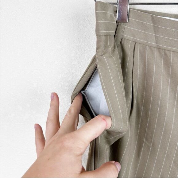 Blu Pepper Nordstrom Pin Stripe Trouser Slacks Beige Pants Wide Leg XL - Picture 5 of 11